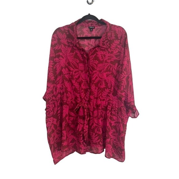 Torrid Floral Top 3X Pink Chic Chiffon Dolman Boho Western Retro Classic Sheer - Picture 2 of 14